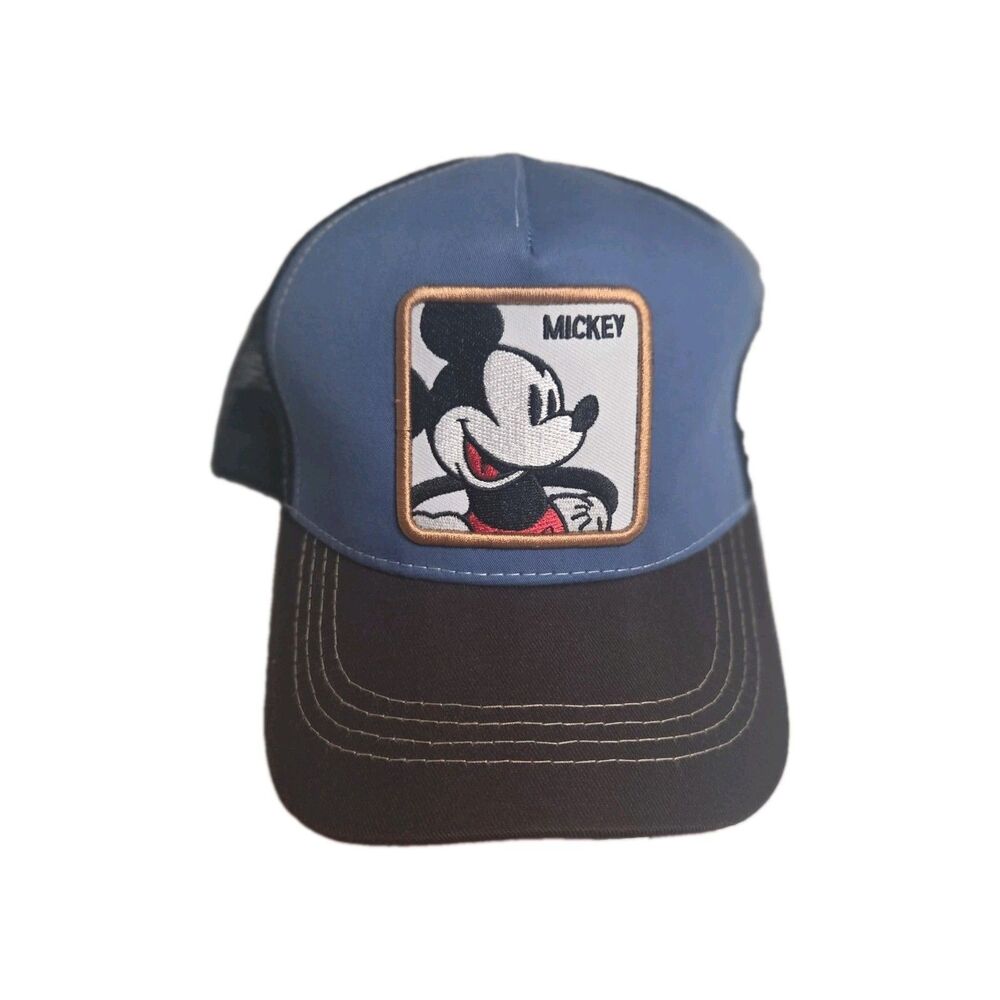 Disney Mickey Mouse Hat Trucker Snapback Blue Brown Mesh Farm Patch Cap Y2K